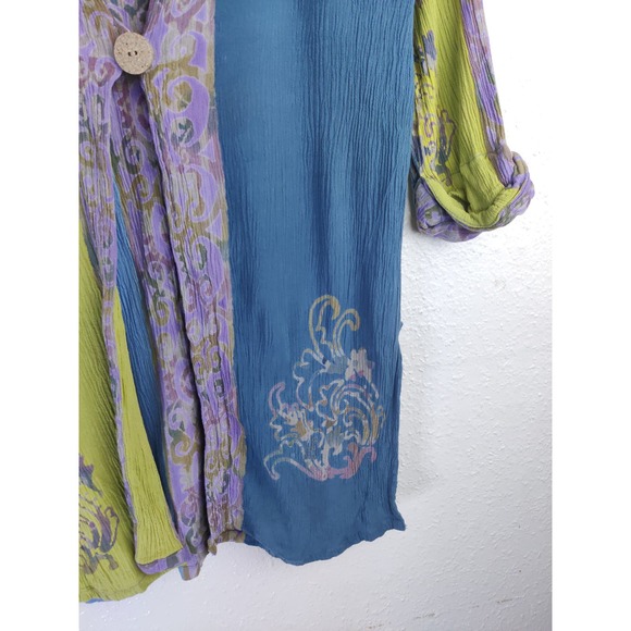 3/$20 Soft Surroundings Green Blue Purple Rayon One Button Duster Cardigan Top S - Picture 4 of 8